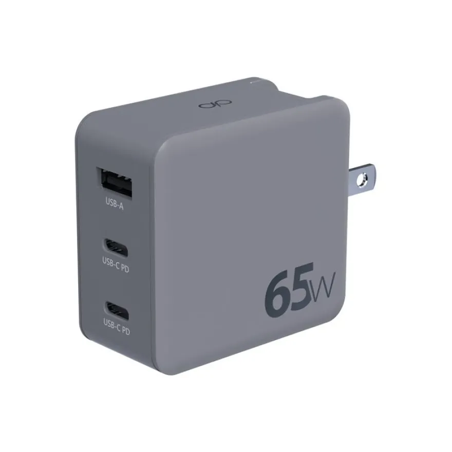 Force Power - Adaptateur secteur - technologie GaN - 65 Watt - PD - 3 connecteurs de sortie (USB, 2 x USB-C) - gris
