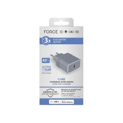 Force Power - Adaptateur secteur - technologie GaN - 45 Wh - PD (24 pin USB-C) - gris