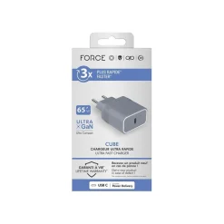 Force Power - Adaptateur secteur - UltraGaN technology - 65 Watt - PD (24 pin USB-C) - gris