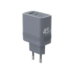 Force Power - Adaptateur secteur - technologie GaN - 45 Wh - PD - 2 connecteurs de sortie (USB, 24 pin USB-C) - gris