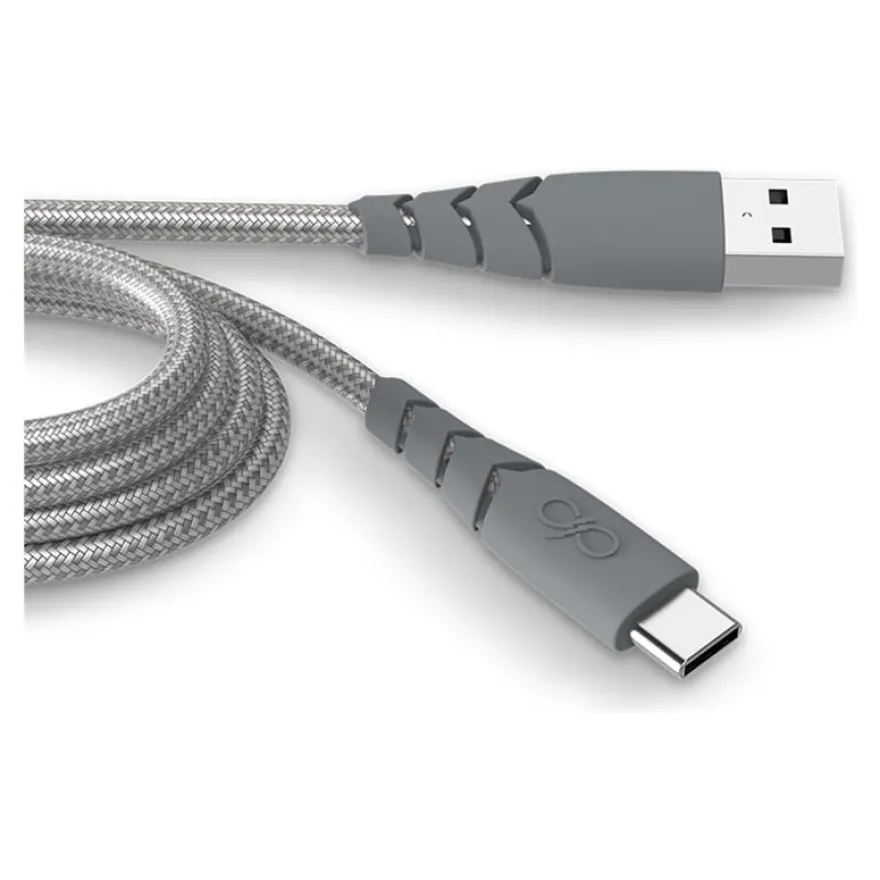 Force Power - Câble Ultra-renforcé - USB A/USB C - 2 m - 3A - Gris - Garanti à vie