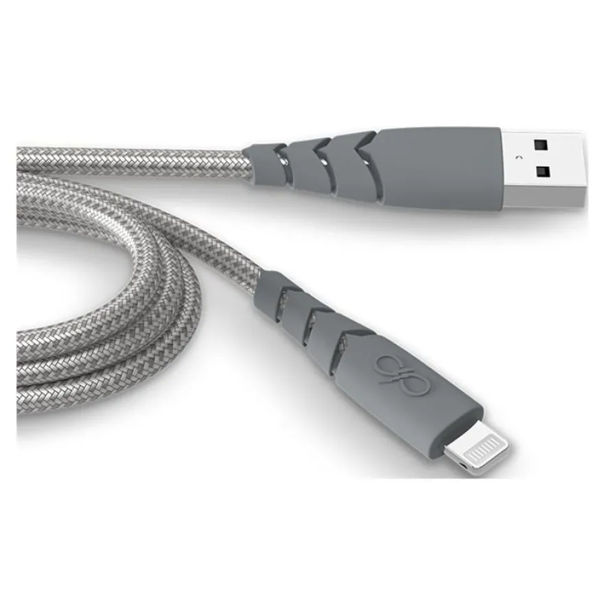 Force Power - Câble Ultra-renforcé - USB-A - Lightning - 1.2 m - 2.4A - Gris - Garanti à vie