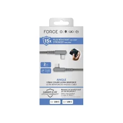 Force Power - Câble USB - 24 pin USB-C (M) incliné pour 24 pin USB-C (M) incliné - 3 A - 2 m - ultra renforcé, USB Power Delivery (60W) - gris