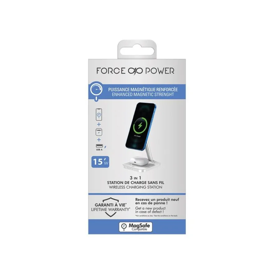 Force Power - Chargeur induction + adaptateur secteur - 15 Watt (USB) - blanc