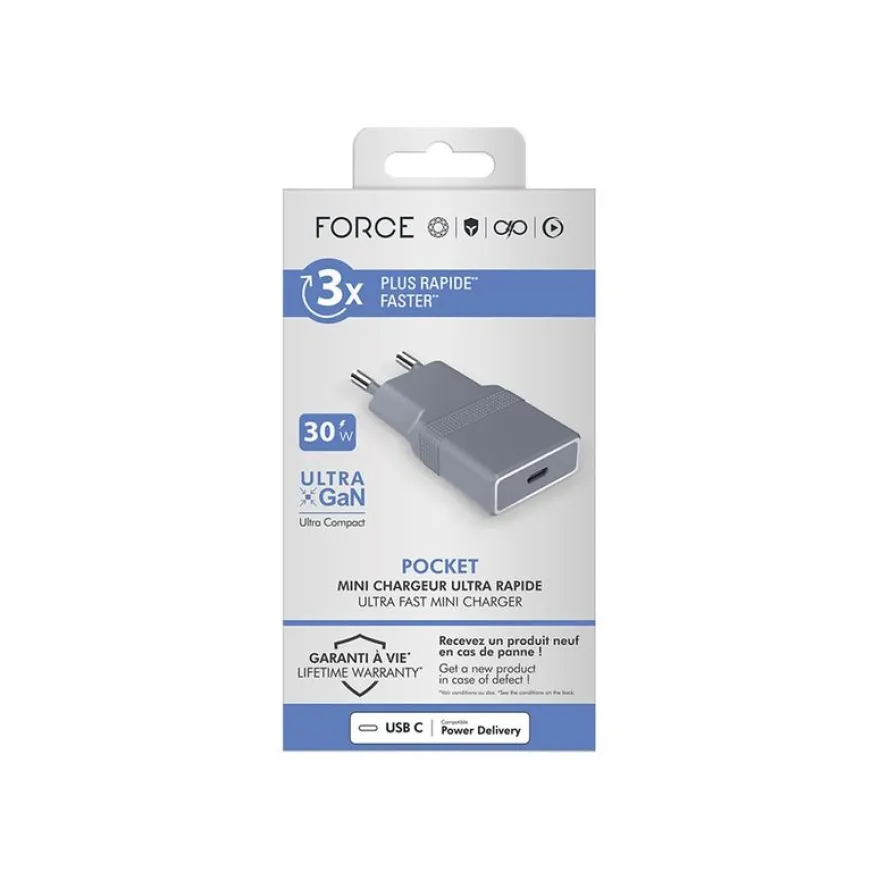 Force Power - Chargeur secteur - 30 Watt - 3 A - gris