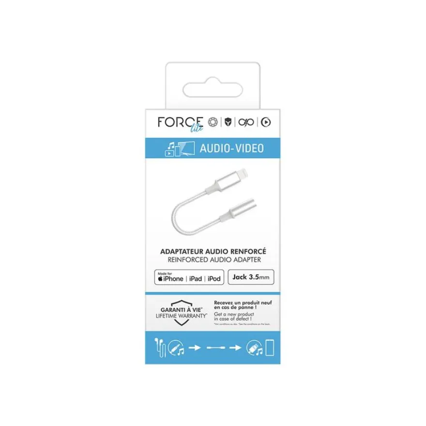 Force Power Lite - Adaptateur Lightning vers prise audio de 3,5 mm femelle - blanc
