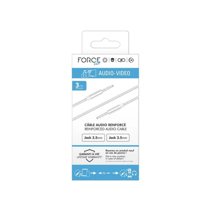 Force Power Lite - Câble audio - mini-phone stereo 3.5 mm mâle pour mini-phone stereo 3.5 mm mâle - 3 m - blanc - câble renforcé