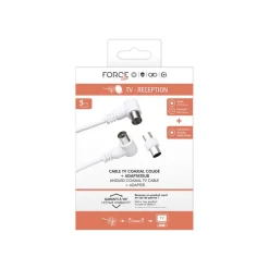 Force Power Lite - Câble d'antenne - IEC connector (9.52mm) mâle incliné pour IEC connector (9.52mm) femelle incliné - 5 m - blanc