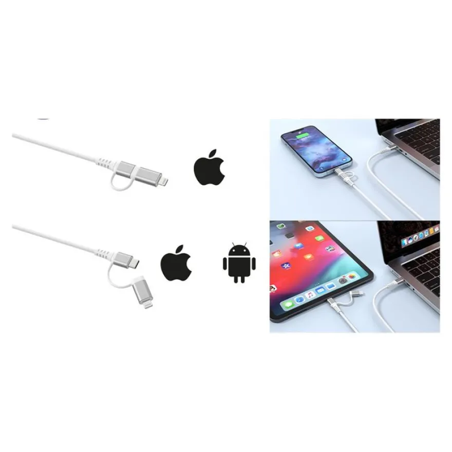 Force Power Lite - Câble USB - 24 pin USB-C (M) pour Lightning, 24 pin USB-C (M) - 3 A - 1.2 m - Prise en charge de Power Delivery, câble renforcé, solide - blanc