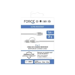 Force Power Lite - Câble USB - 24 pin USB-C (M) pour Lightning, 24 pin USB-C (M) - 3 A - 1.2 m - Prise en charge de Power Delivery, câble renforcé, solide - blanc