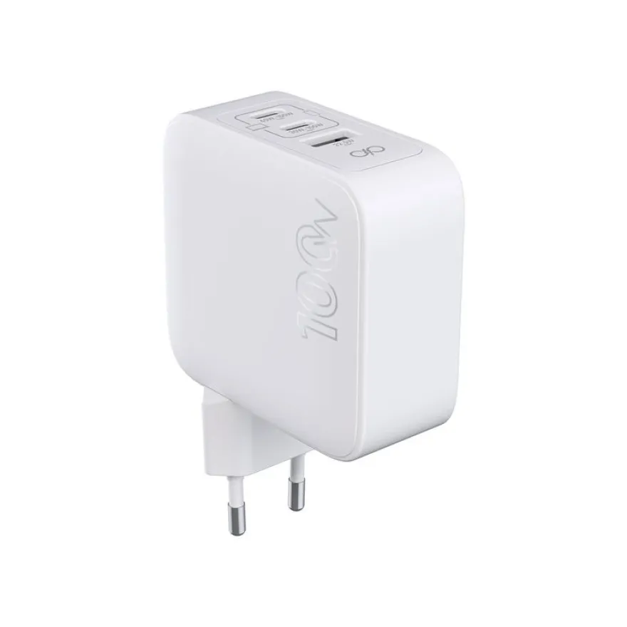 Force Power Lite - Chargeur secteur - 100 Watt - 3 connecteurs de sortie (USB, 2 x USB-C) - blanc