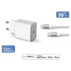 Force Power Lite - Chargeur secteur 100% recyclé + câble1 USB-C vers Lightning -1,2M - blanc