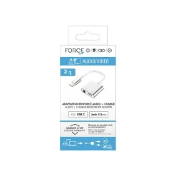 Force Power Lite - USB-C vers jack de casque / adaptateur de charge - 24 pin USB-C mâle pour 24 pin USB-C, jack mini femelle - blanc