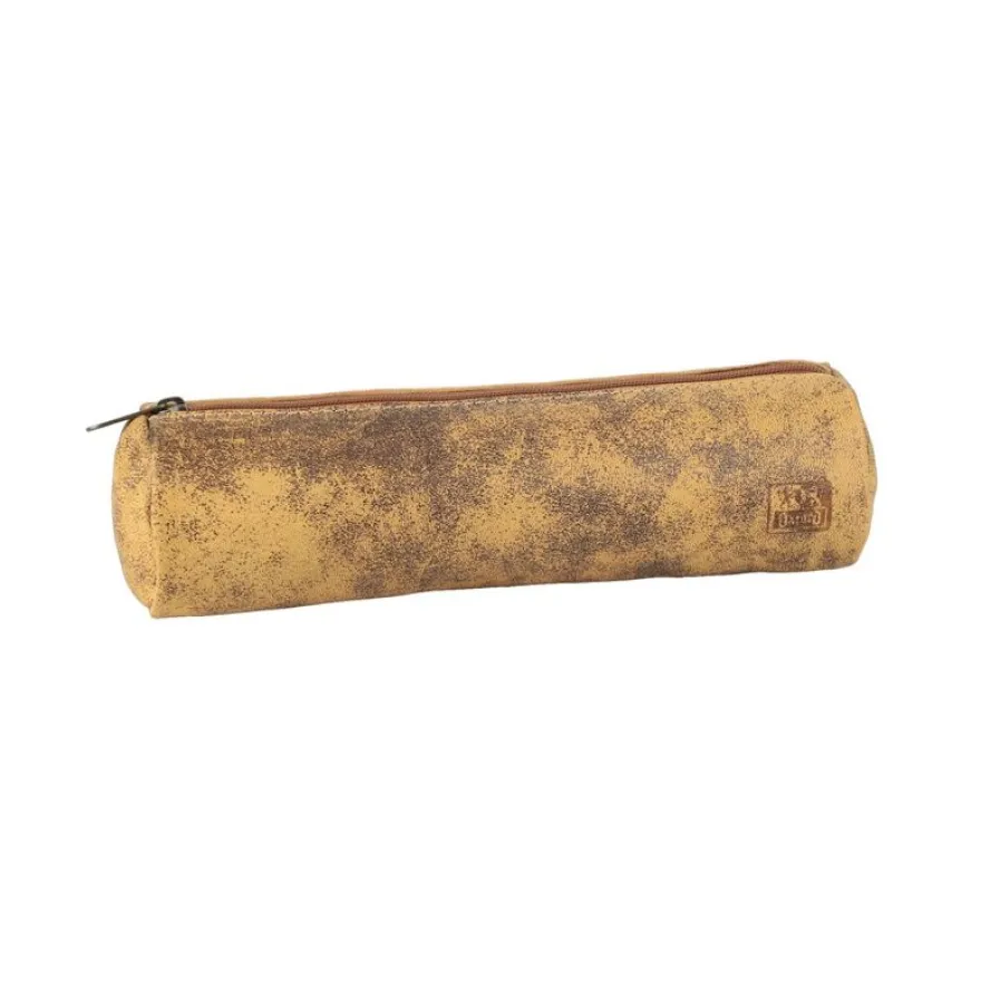 Fourre-tout rond oxford cuir vintage beige- Hamelin