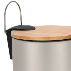 Frandis - Poubelle de salle de bain avec couvercle en bambou - 3L - sable