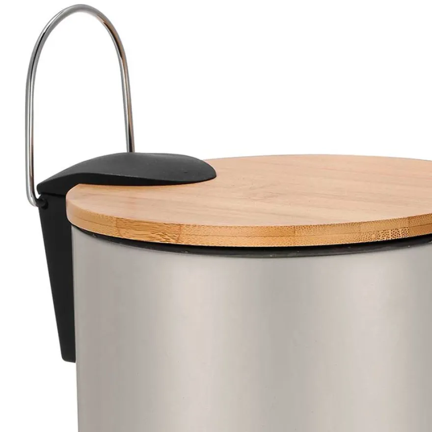 Frandis - Poubelle de salle de bain avec couvercle en bambou - 3L - sable