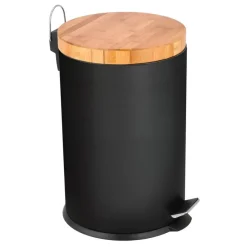 Frandis - Poubelle ronde noir avec couvercle en bambou - 20L