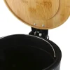 Frandis - Poubelle ronde noir avec couvercle en bambou - 20L