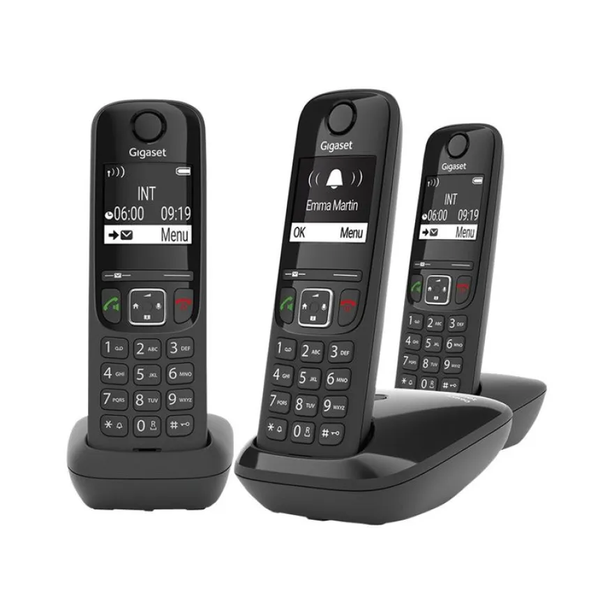 Gigaset AS690 Trio - téléphone sans fil + 2 combinés supplémentaires - noir