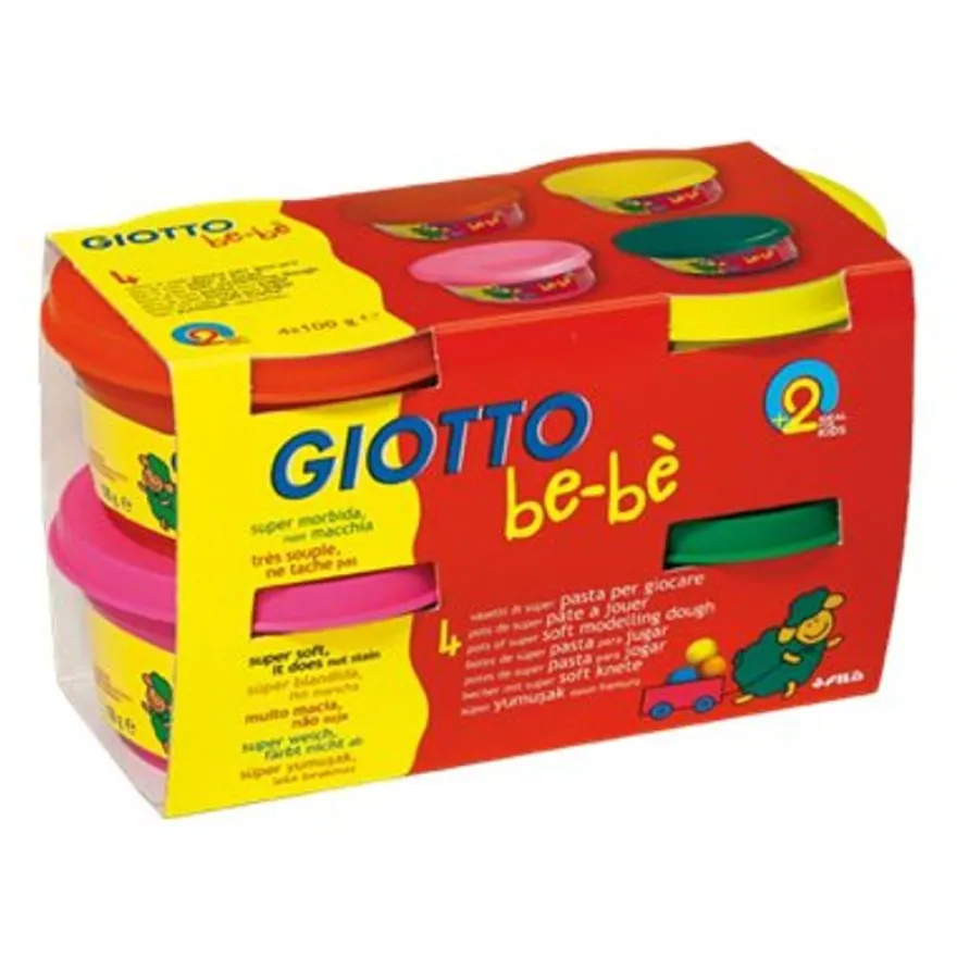 GIOTTO be-bè - pâte à modeler - 4pots Jaune, Rose, Rouge, Vert - 100gr
