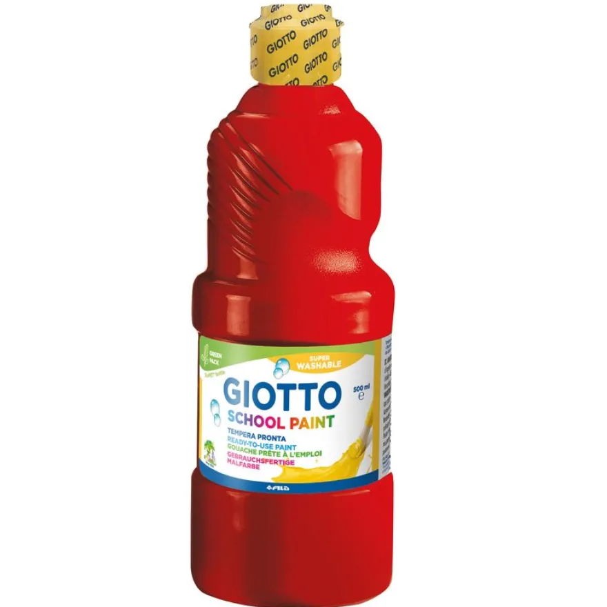 GIOTTO School Paint - Gouache prête à l'emploi ultra lavable - Bouteille en PET Bio - 500ml - Rouge vermillon