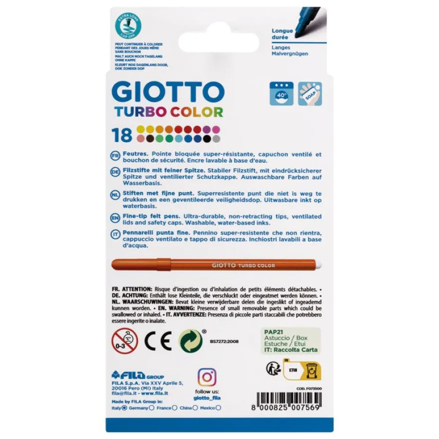 Giotto Turbo Color - Etui de 18 feutres - pointe moyenne