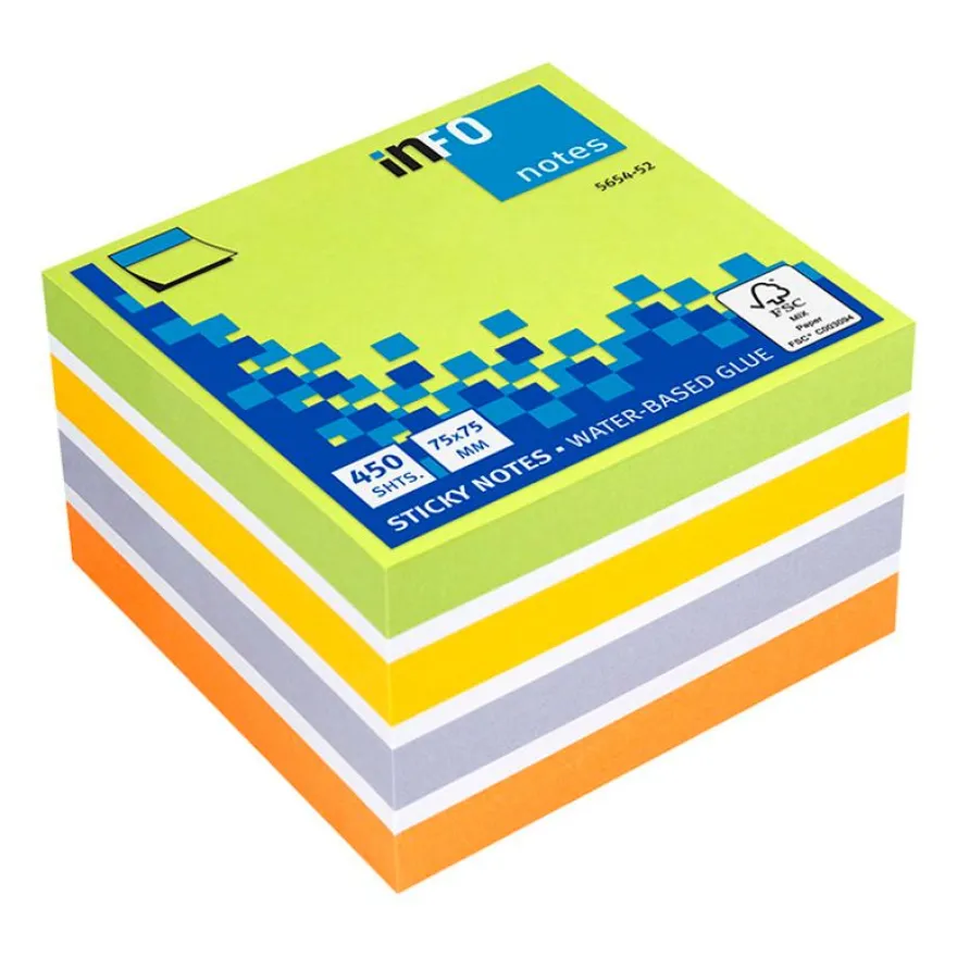 Global Notes - Bloc Cube - 450 feuilles - 75 x 75 mm - couleurs neon