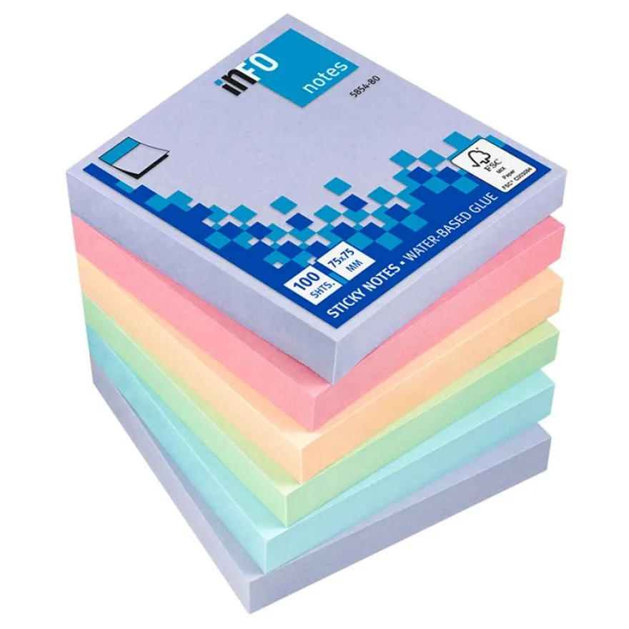 Global Notes - Pack de 6 Blocs - Notes adhésives 100 feuilles - 75 x 75 mm - couleurs harmony