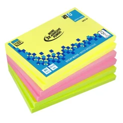 Global Notes - Pack de 6 Blocs - Notes adhésives - Pouvoir 3 fois plus adhésif - 80 feuilles - 125 x 75 mm - couleurs assorties