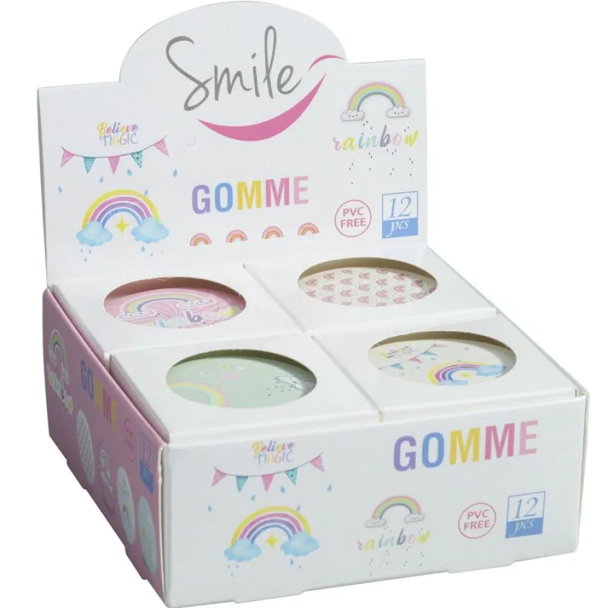 Gomme ronde SMILE "Rainbow" 4 design assortis ∅ 3,5 cm