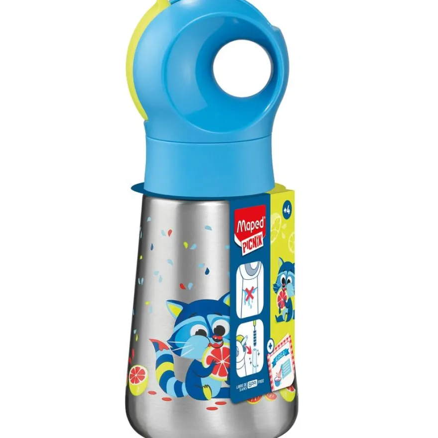 Gourde MINIZ en acier inoxydable 350 ml pour enfants – Design raton laveur – Étanche et écologique
