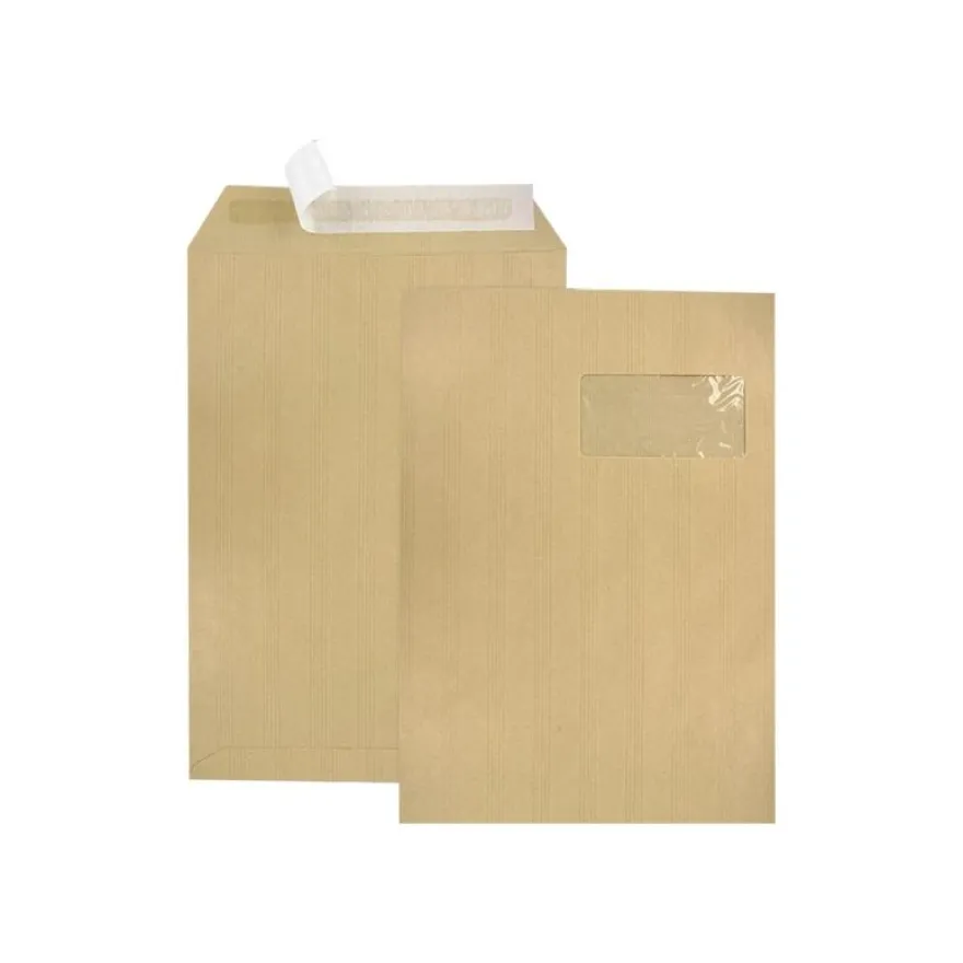 GPV - 250 Enveloppes Kraft - C4 229 x 324 mm - 120 gr - fenêtre 50x100 mm - bande adhésive