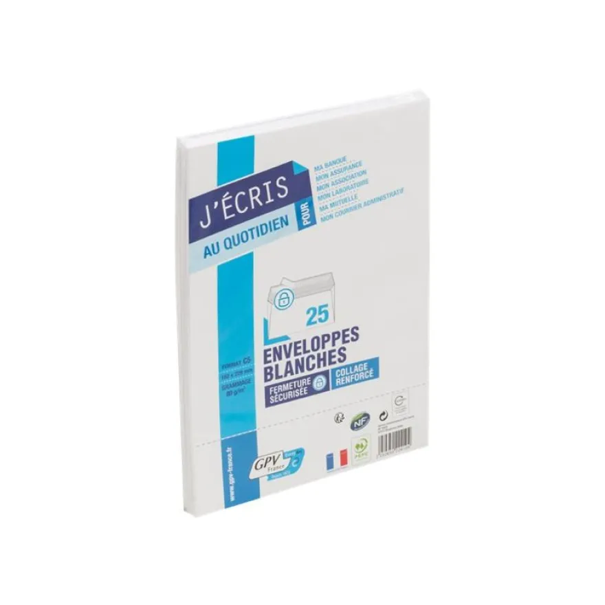 GPV - 25 Enveloppes C5 162 x 229 mm - 80 gr - sans fenêtre - blanc - bande adhésive