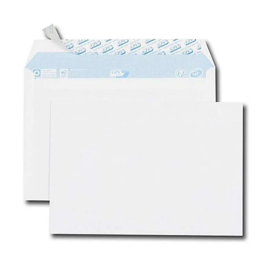 GPV – 50 Enveloppes C5 162 x 229 mm – 90 g – sans fenêtre – blanc – bande adhésive – fermeture petit côté