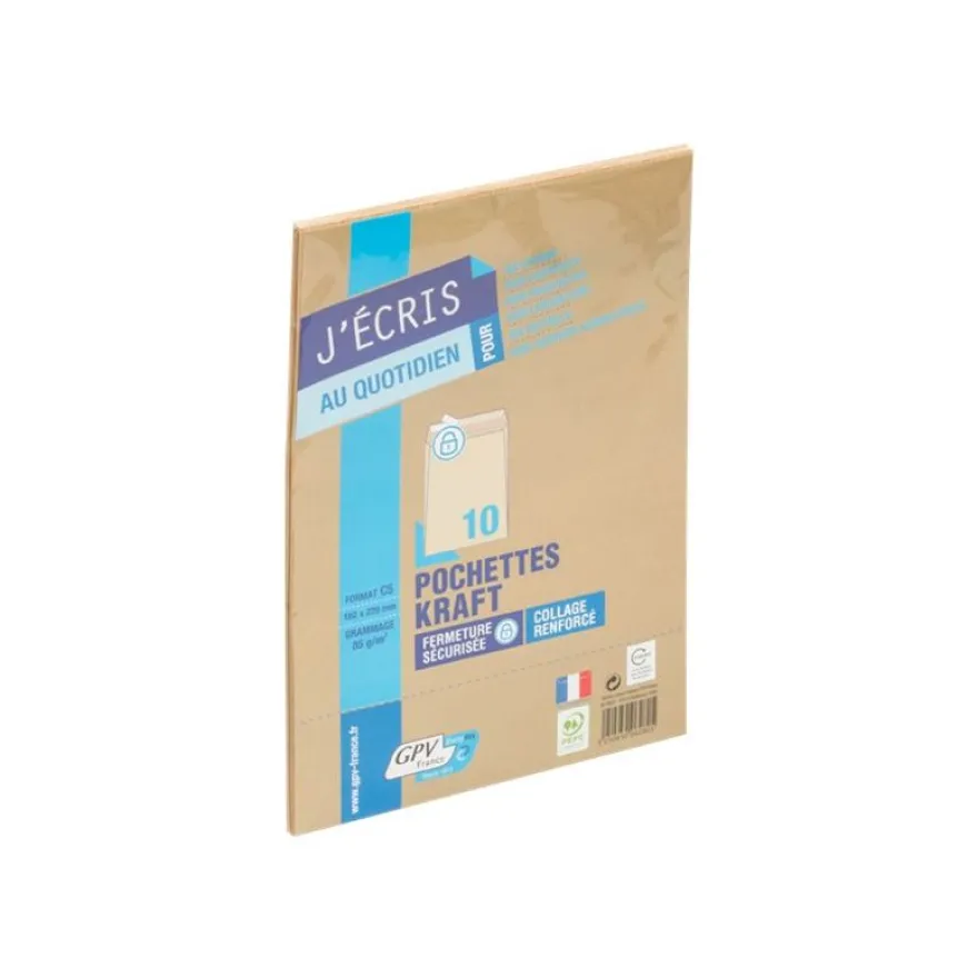 GPV - 10 Pochettes Enveloppes C5 162 x 229 mm - 85 gr - sans fenêtre - kraft - bande adhésive