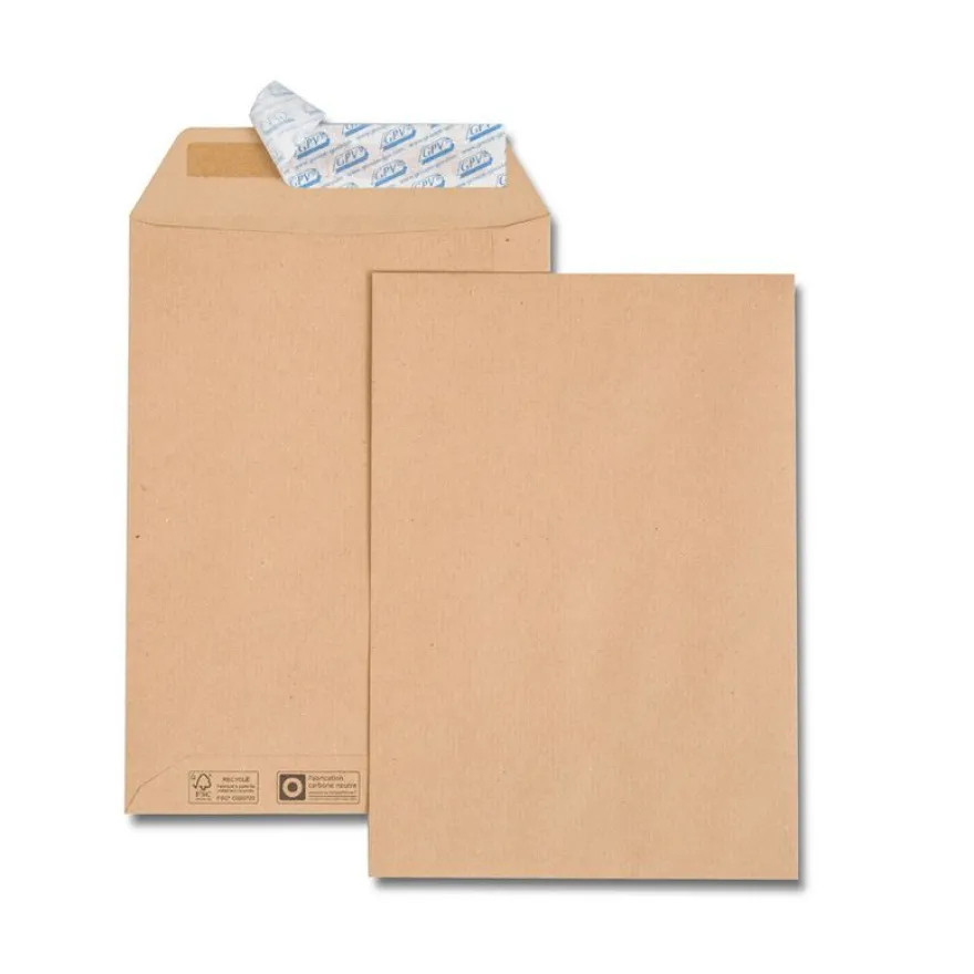 GPV Green - 50 Pochettes Enveloppes + 10 gratuites C4 229 x 324 mm - 90 gr - sans fenêtre - kraft - bande adhésive