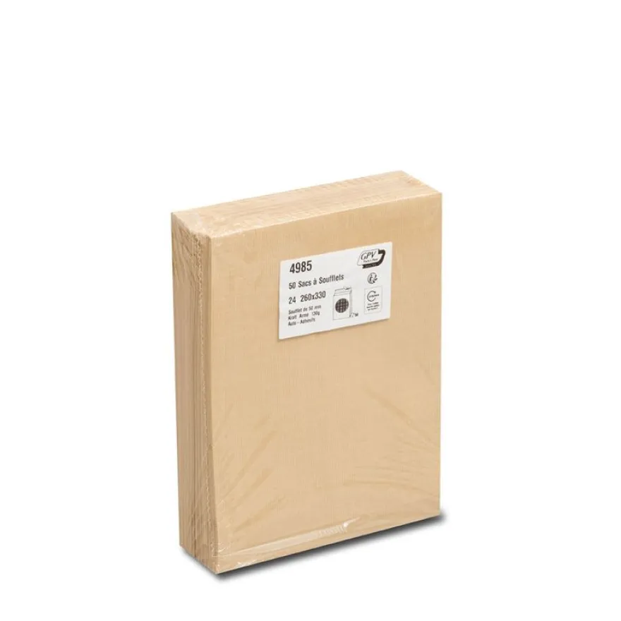 GPV Pack'n Post - 50 Pochettes kraft armé à soufflets - 260 x 330 mm - 130 gr - bande auto-adhésive