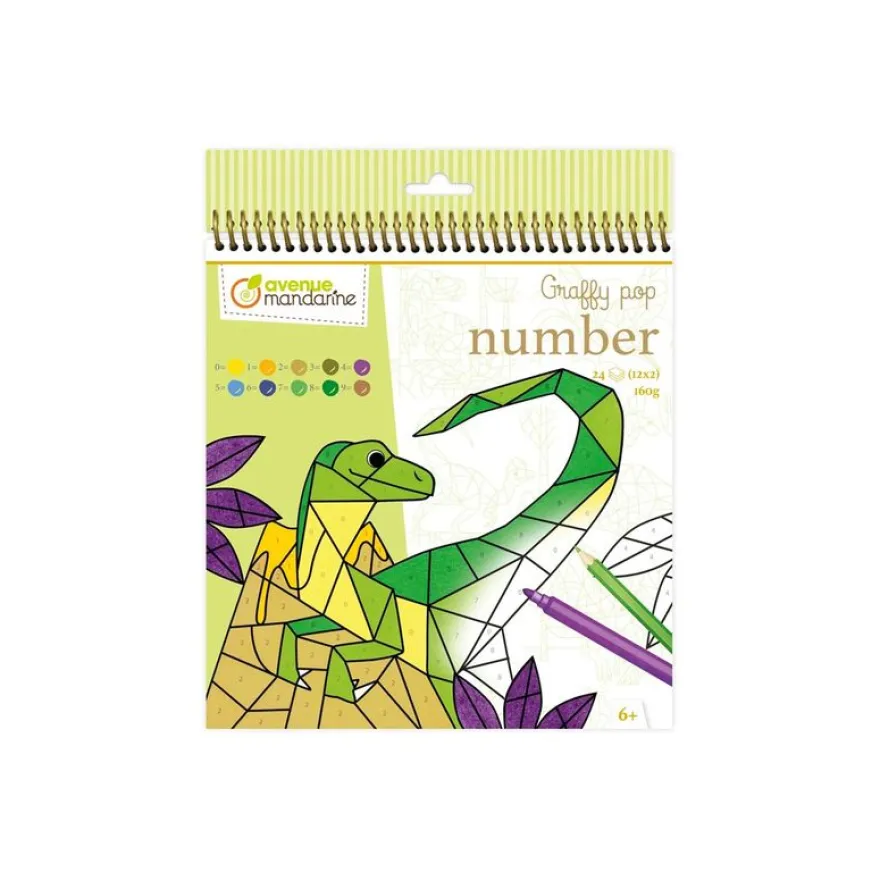 Graffy Pop Number, Dinosaures - livre à colorier (relié par spirale)