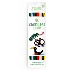 Graine Créative - 40 Fils Chenillés + 24 Yeux Mobiles - Kit Créatif