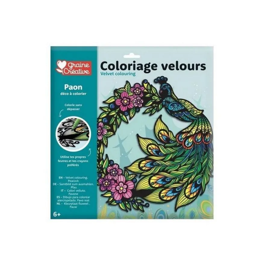 Graine Créative - Coloriage Velours Paon - Décoration unique par