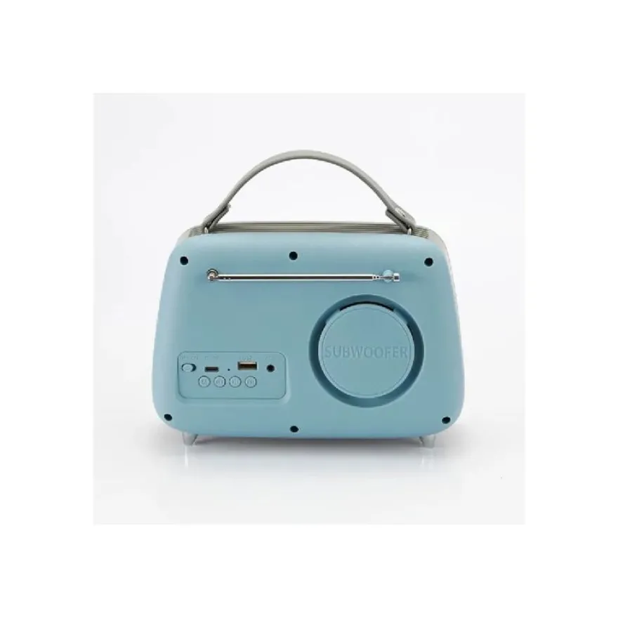 Halterrego - Radio vintage - Bluetooth, Radio FM, lecteur USB, Aux In Aux IN - Batterie rechargeable - bleu ciel