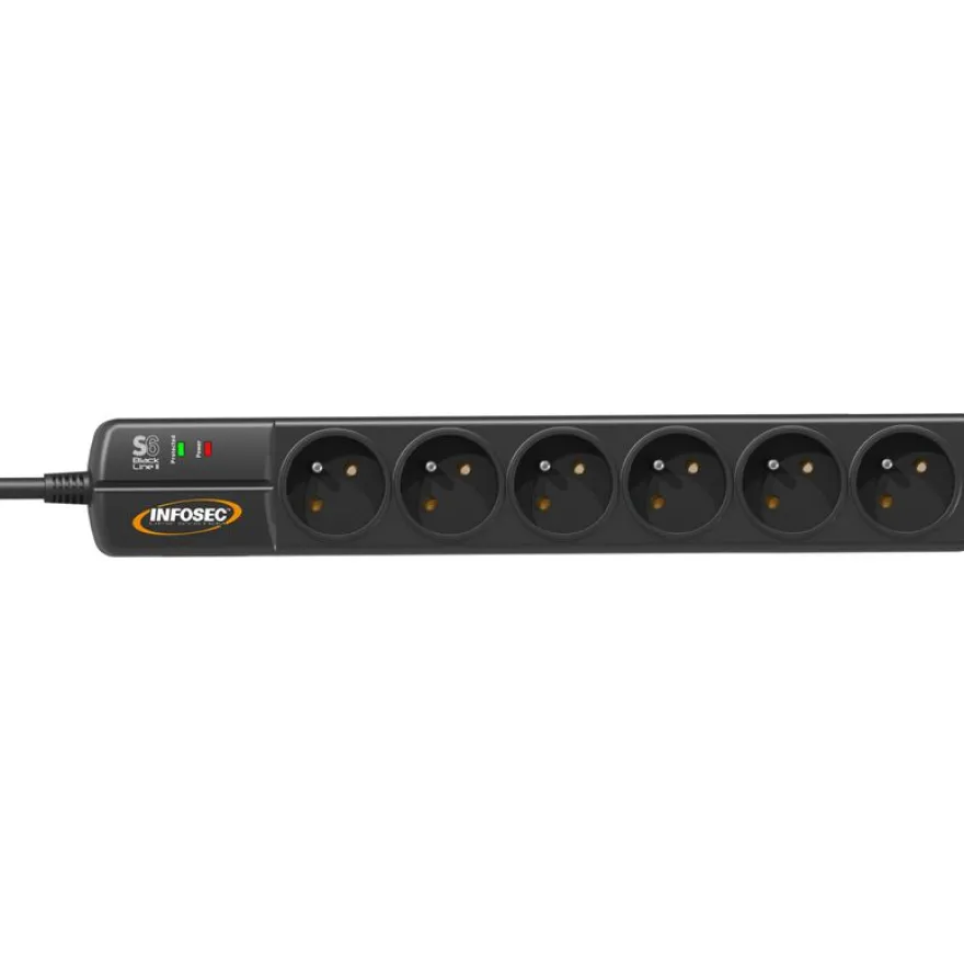 INFOSEC S6 Black Line II - Multiprise parafoudre 6 prises - parasurtenseur 2500 W