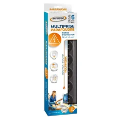 INFOSEC S6 Black Line II - Multiprise parafoudre 6 prises - parasurtenseur 2500 W