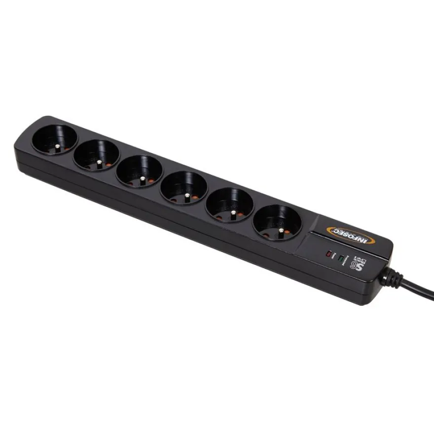 INFOSEC S6 Black Line II - Multiprise parafoudre 6 prises - parasurtenseur 2500 W
