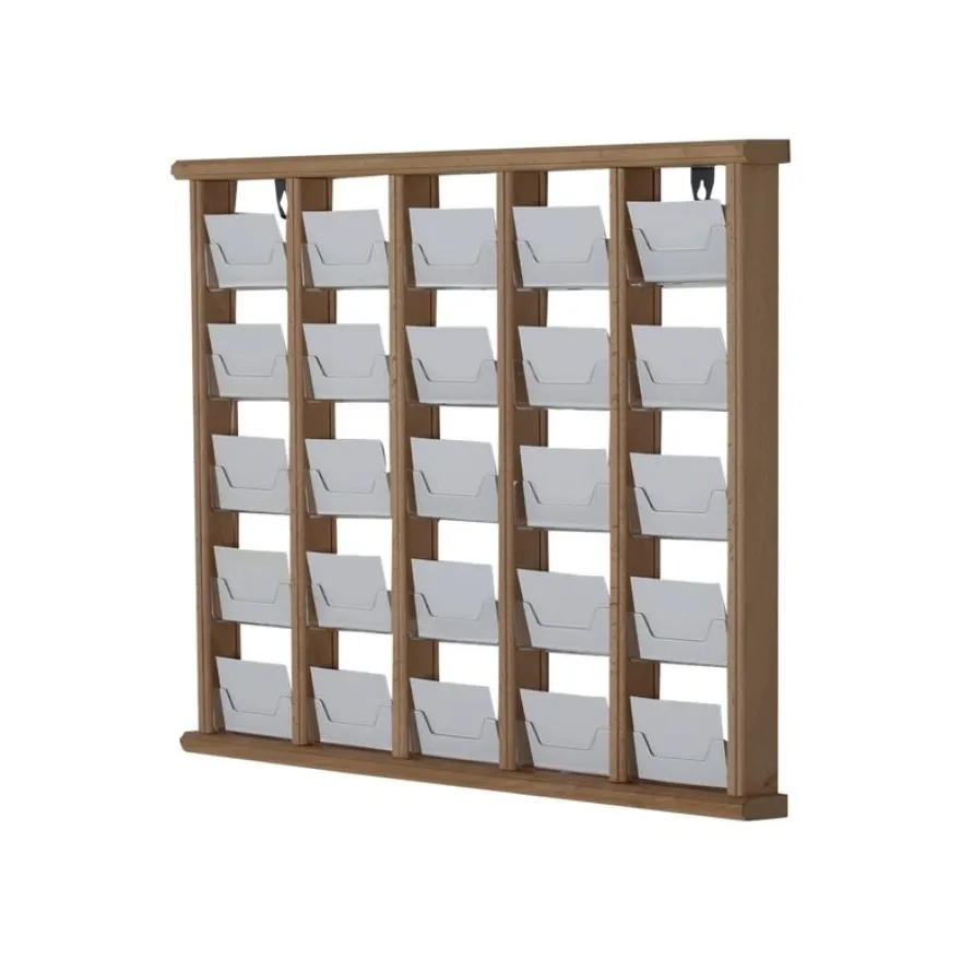 INOVSHOP - Présentoir de cartes de visite mural - 5 x 5 compartiments - finition bois foncé