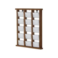 INOVSHOP - Présentoir de cartes de visite mural - 3 x 5 compartiments - finition bois foncé
