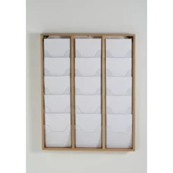 INOVSHOP - Présentoir de journaux mural - 3 x 5 compartiments A4 - bois naturel