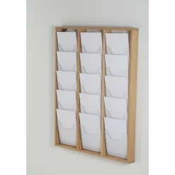 INOVSHOP - Présentoir de journaux mural - 3 x 5 compartiments A4 - bois naturel
