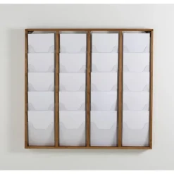 INOVSHOP - Présentoir de journaux mural - 4 x 5 compartiments A4 - bois foncé