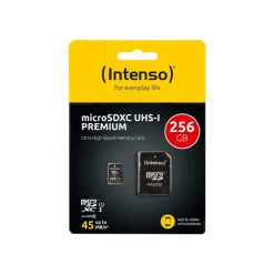 Intenso Premium - Carte mémoire flash (adaptateur microSDXC vers SD inclus) - 256 Go - UHS-I / Class10